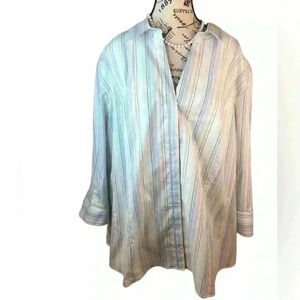 Lee Riders Instantly Slims You Blouse Womens 4X Button Front White Blue NWT